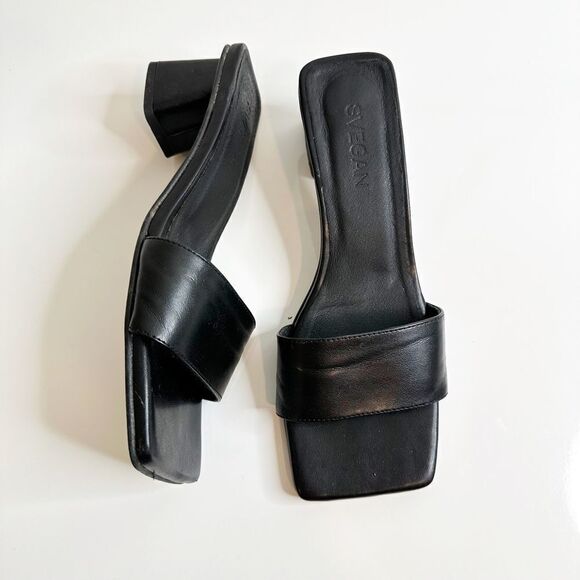 Urban Outfitters SVEGAN Squared Vegan Leather Mule Heel in Black Women's 37 - Picture 3 of 10